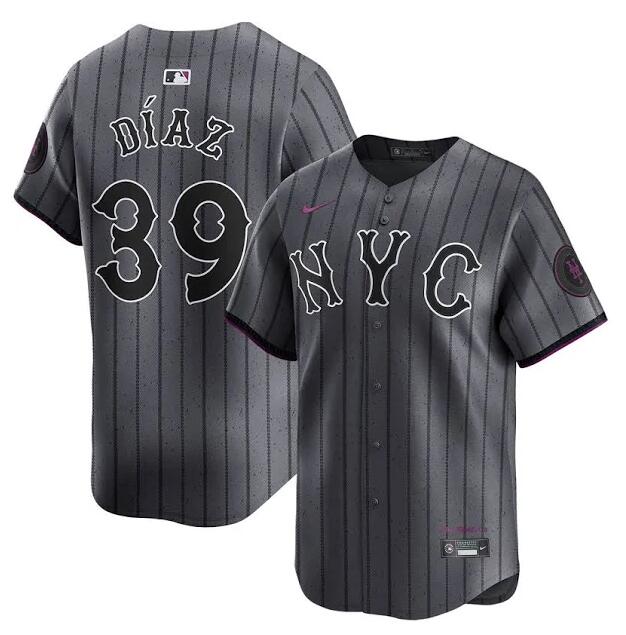Men's New York Mets #39 Edwin Díaz Graphite 2024 City Connect Limited Stitched Baseball Jersey